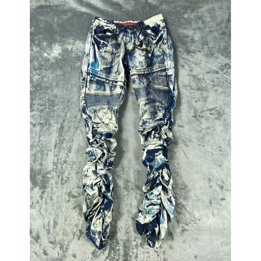Encrypted Stacked Moto Jean Men 26x28 Acid Wash Distress Graphic Streetwear Punk